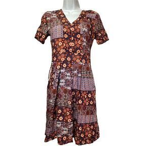 Ella Moon Multicolor Floral Short Sleeve Knee Length Dress Women's Size XS